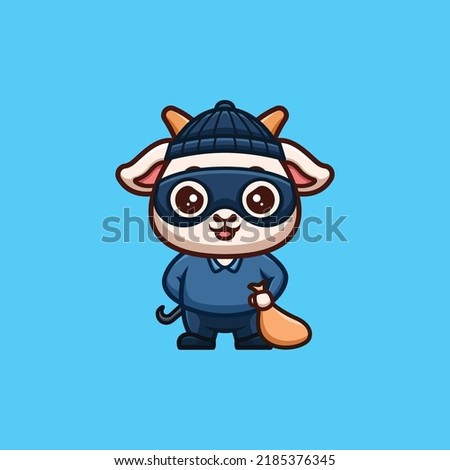 Goat Thief Cute Creative Kawaii Cartoon Mascot Logo
