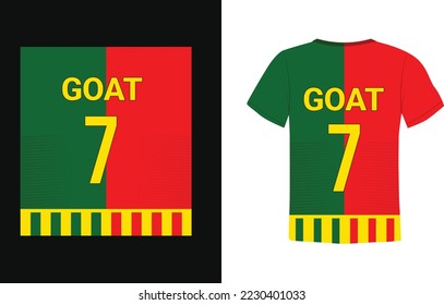 Goat typography shirt design with Portugal flag colors and seven number on it. Replaceable sports shirt vector design