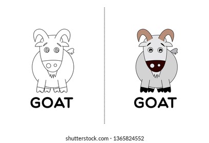 goat, vector animal cartoon, coloring book or page