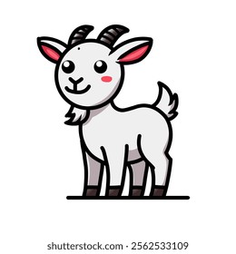 goat vector design illustration, goat icon, goat logo, cute animal, adorable animal, great as a sticker.