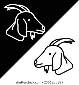 Goat Vector Icon, Lineal style icon, from Animal Head icons collection, isolated on Black and white Background.