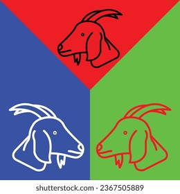 Goat Vector Icon, Lineal style icon, from Animal Head icons collection, isolated on Red, Blue and Green Background.