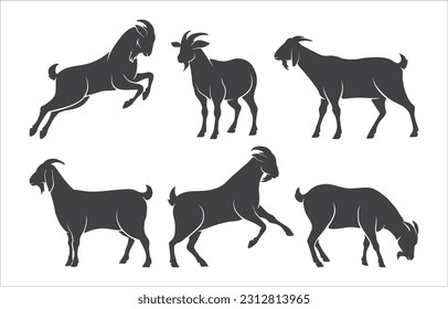 Goat vector icon set. Goat side view silhouette. Farm goat animal logo design pack. Goat symbol. Vector illustration.