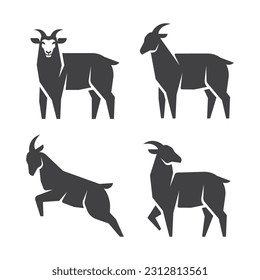 Goat vector icon set. Goat symbol silhouette. Goat animal geometric logo design pack. Goat geometric sign. Vector illustration.