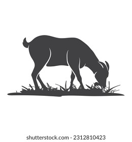 Goat vector icon silhouette. Goat side view in the grass. Farm goat animal logo design. Vector illustration. Vector illustration