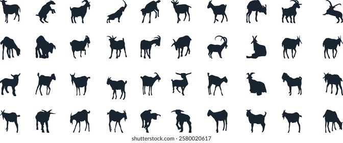 
Goat Vector Illustration Collection - A stunning black and white collection of various goat silhouettes. Perfect for farm, nature, 