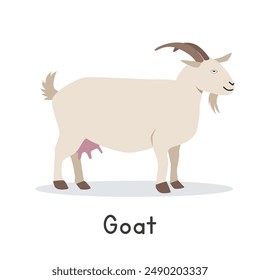 Goat vector illustration. Cute goat cartoon clipart, animal in flat style. Farm animals concept, rural farming. Livestock animal goat vector design isolated on white background