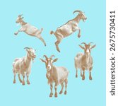 Goat, goat vector, goat illustration, line drawing on light blue background.