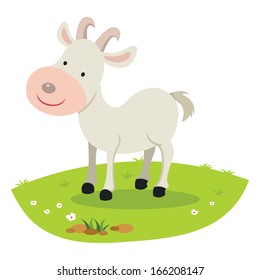 Goat. Vector illustration of a goat standing on the grass smiling.