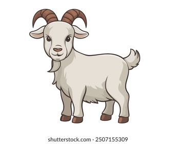 Goat vector illustration. A white goat cartoon character illustration. cute goat cartoon clipart, animal in flat style. Farm animals concept, rural farming. Cute Goat vector flat illustration isolated