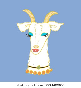 Goat vector image, fun hand drawing, bright character.