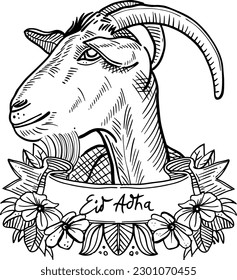 arte de línea vectorial de cabra para eid adha