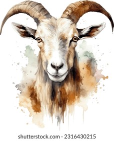 Goat watercolor illustration. Hand drawn underwater element design. Artistic vector marine design element. Illustration for greeting cards, printing and other design projects.