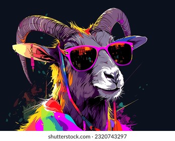 A goat wearing dark sunglasses, bringing a touch of humor