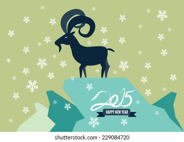 Goat in winter landscape. Happy New Year 2015. vector illustration