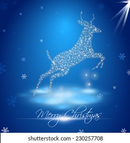goat in winter landscape with inscription Merry Christmas