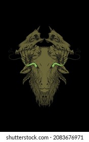 Goat with wolf skull artwork illustration