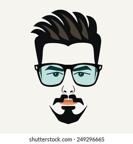 Goatee beard young hipster male with highlighted hair and  blue lenses glasses