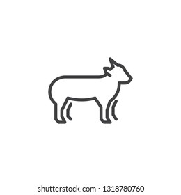 Goatling side view line icon. linear style sign for mobile concept and web design. Goat standing outline vector icon. Farm animal symbol, logo illustration. Pixel perfect vector graphics