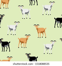 Goats animals vector seamless pattern. Concept for print, web design, cards, textile