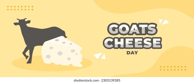 Goats Cheese Day on 25 June Banner Background. White Cheese and Goat Silhouette Concept. Horizontal Banner Template Design. Vector Illustration