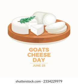Goats Cheese Day vector illustration. Goat cheese on a wooden cutting board icon vector. Cheese board drawing. June 25 every year. Important day
