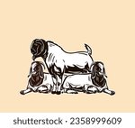 GOATS AND FAMILY LOGO, silhouette of great rams lying at farm vector illustrations.