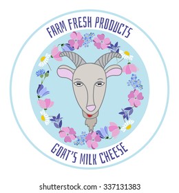 Goat's milk cheese label hand drawn vector