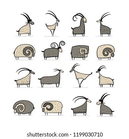 Goats and rams collection for your design