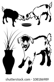 goats silhouette vector eps10 on white background