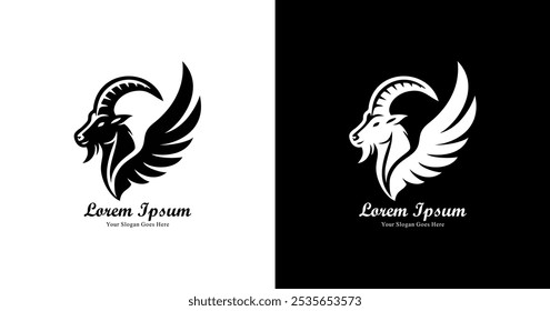 A goat-shaped logo design that has wings and a modern style