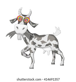 Goat.Vector cute cartoon goat eat grass. Abstract goat isolated on a white background.Drawn vector goat.Vector farm animal goat