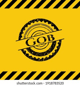 Gob black grunge emblem with yellow background. Vector Illustration. Detailed. 