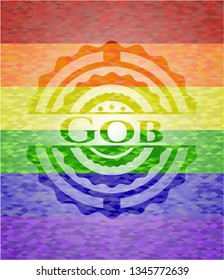 Gob on mosaic background with the colors of the LGBT flag