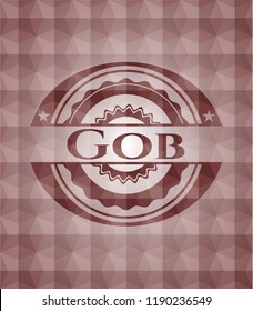 Gob red seamless emblem or badge with abstract geometric polygonal pattern background.