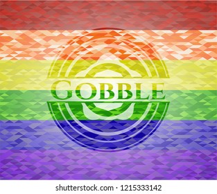 Gobble emblem on mosaic background with the colors of the LGBT flag