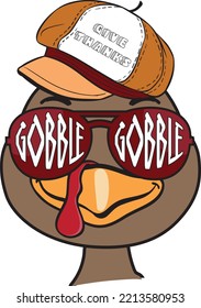 Gobble Funny Thanksgiving Turkey Face Vector