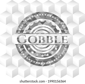Banda gris gobble con fondo blanco cubo geométrico. 