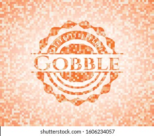 Gobble orange tile background illustration. Square geometric mosaic seamless pattern with emblem inside.