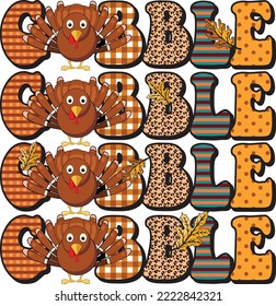 Gobble With Thanksgiving Pattern T-shirt