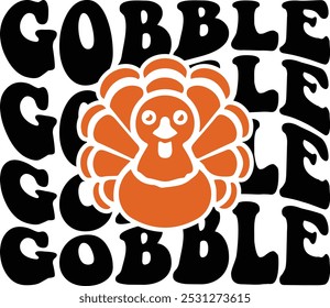 Gobble diseño de arte de Clip de tipografía de Acción de Gracias sobre fondo aislado transparente blanco liso para tarjeta, camisa, sudadera con capucha, sudadera, ropa, tarjeta, etiqueta, taza, icono, póster o insignia