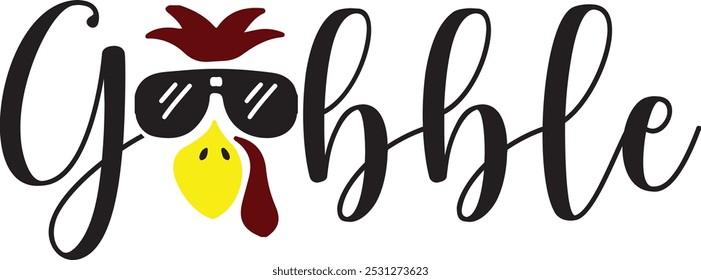 Gobble diseño de arte de Clip de tipografía de Acción de Gracias sobre fondo aislado transparente blanco liso para tarjeta, camisa, sudadera con capucha, sudadera, ropa, tarjeta, etiqueta, taza, icono, póster o insignia