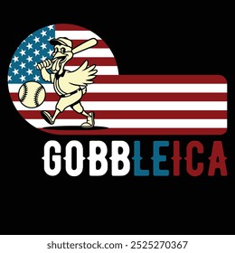 Gobbleica Baseball Turkey American Flag Camiseta divertida