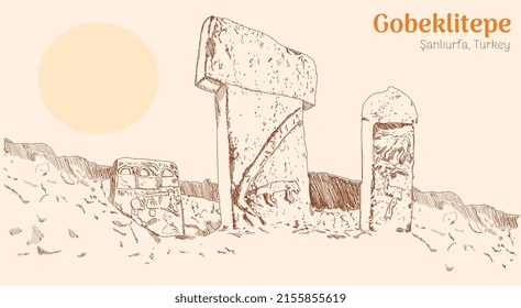 gobekliepe sanliurfa turkey. hand drawing vector illustration 