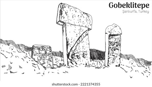 gobekliepe sanliurfa turkey. hand drawing vector illustration 