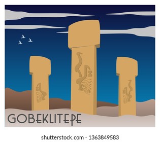 Gobeklitepe Temple and the history of mankind and the oldest civilization. vector illustration. Unesco World Heritage Site. Archaeological site. Neolithic