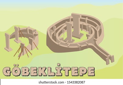 Gobeklitepe Temple and the history of mankind and the oldest civilization. vector illustration. Unesco World Heritage Site. Archaeological site. Neolithic