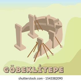 Gobeklitepe Temple and the history of mankind and the oldest civilization. vector illustration. Unesco World Heritage Site. Archaeological site. Neolithic