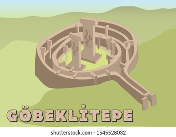 Gobeklitepe Temple and the history of mankind and the oldest civilization. vector illustration. Unesco World Heritage Site. Archaeological site. Neolithic