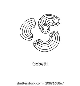 Gobetti pasta illustration. Vector doodle sketch. Traditional Italian food. Hand-drawn image for engraving or coloring book. Isolated black line icon. Editable stroke